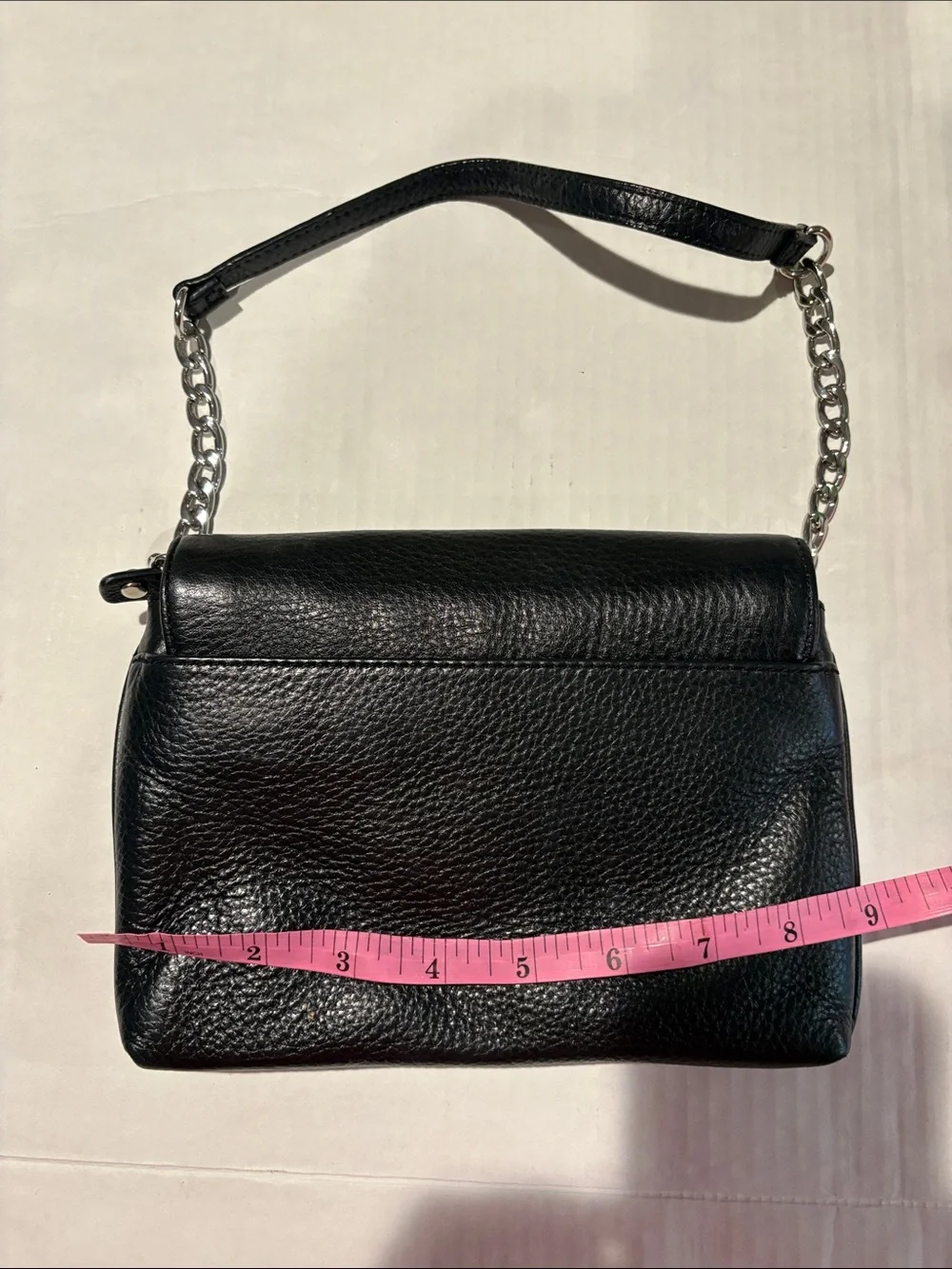 Calvin Klein Black Pebbled Leather Shoulder Bag with Rhinestone Lock